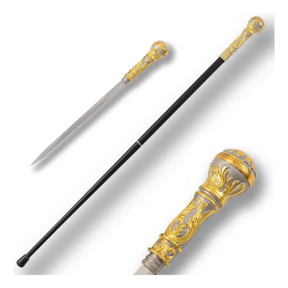 Baston Con Espada, Masonico De Lujo Con Cuchilla Katana Daga Color Dorado