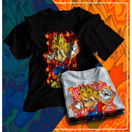 Remera Negra Para Niños Estampada De Mario Sayayin