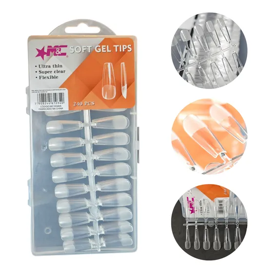 Kit 240 Unhas Soft Gel Tips Bailarina Ultra Fina E Flexível