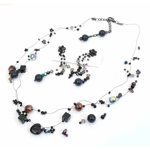 Collar Choker Cristal Checo Lluvia De Plata Zarcillos Mujer