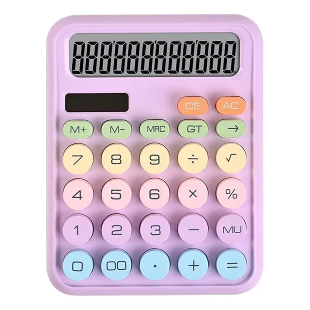 Calculadora Solar Pantalla Grande 12 Dígitos Escolar Lila