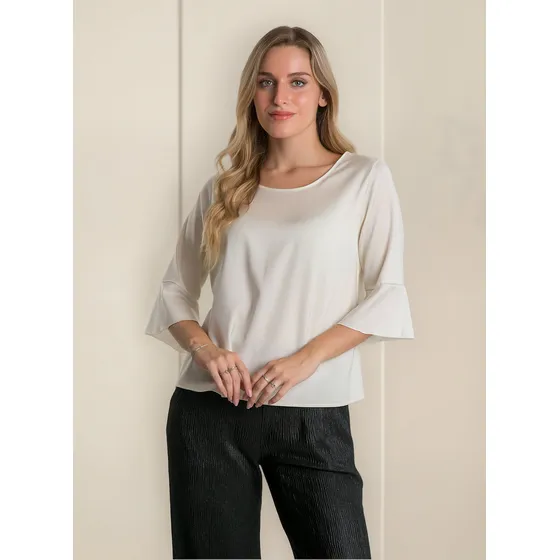 Blusa Mujer Seda Manga 3/4 Volados Felizfem