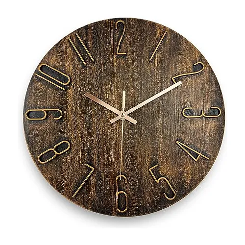 Reloj De Pared Madera Rustico Vintage 30 Cm Oscuro
