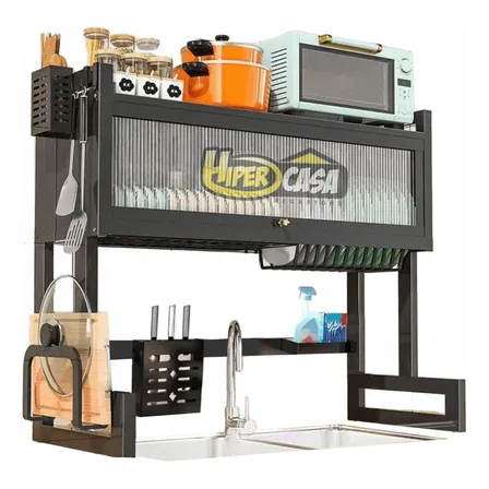 Rack Premium Organizador Escorredor De Louças Para Cozinha Pia Balcão Suspenso Armário Grande Prateleira Para 85cm Para Pratos Copos Talheres Tigelas Hiper Casa Megastore Preto