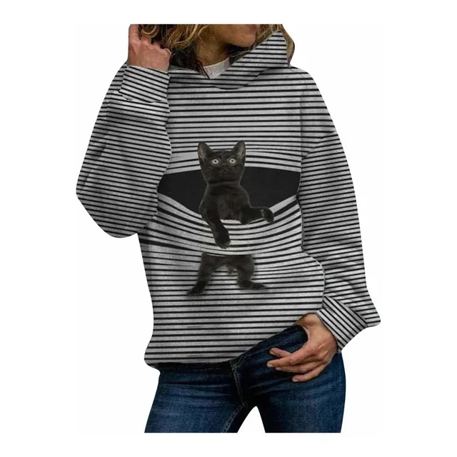 Haoricu Sudadera Estampado Gato Para Dama Manga Larga 5