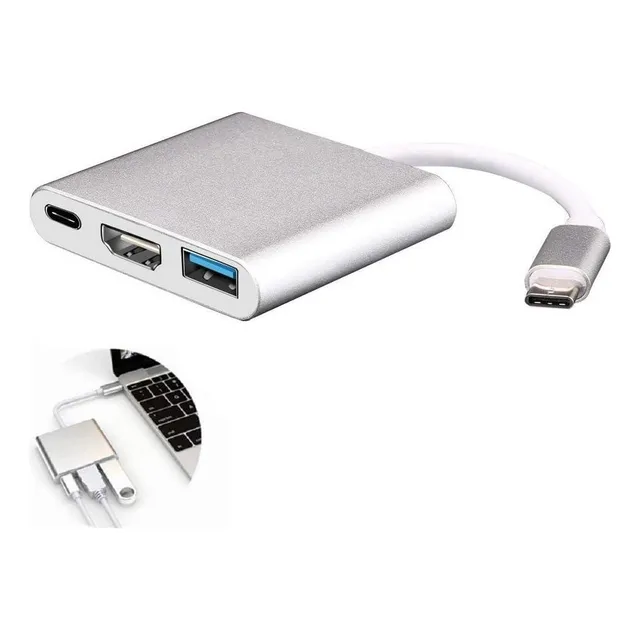 Adaptador Hub 3 En 1 Usb Tipo C A Usb C Hdmi Usb 3.0 4k Mac