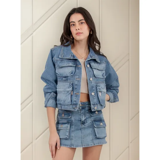 Chamarra Mezclilla De Mujer Forever 21 Estilo Cargo