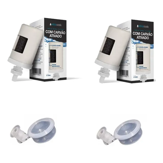 Kit 2 Velas Carvão Ativado Filtro De Agua Barro + 2 Boias 