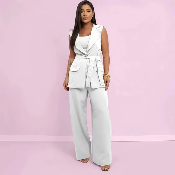Conjunto Alfaiataria Boss Colete E Calça Pantalona Social 