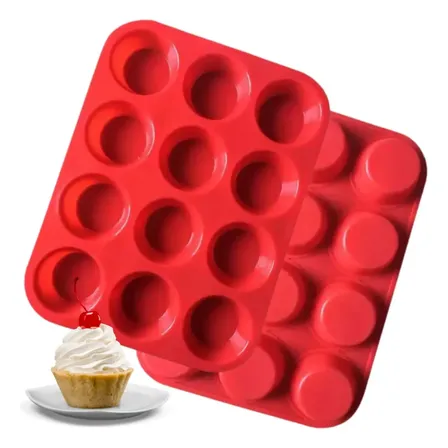 Forma Cupcake Silicone 12 Cavidades Petit Gateau Kit 2 Unid Vermelho