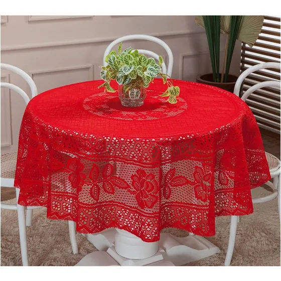 Toalha De Mesa Renda Floral Redonda 4 Lugares 1,50 X 1,50