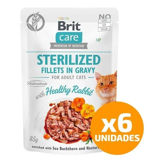 6 X Alimento Gato Brit Care Pouch Sterilized Rabbit 85gr. Np