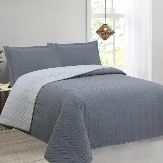 Quilt Liso Microfibra Doble Faz Amarelo King Size Color Gris Con Gris Oscuro