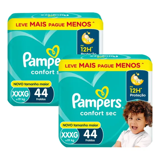 Kit 2 Fraldas Pampers Confort Sec Xxxg Com 44un Cada