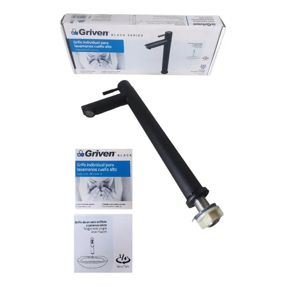 Grifería Lavamanos Alta 30 Cm Negro Mate 1/4 Vuelta  Griven