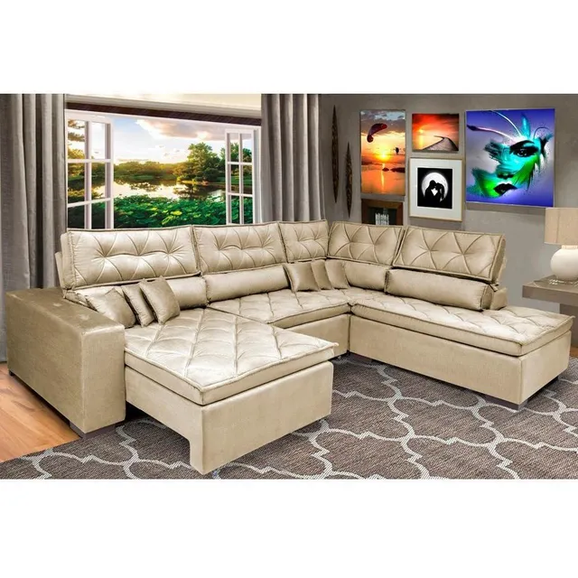 Sofa De Canto Retrátil E Reclinável Cama Inbox Platinum Bege
