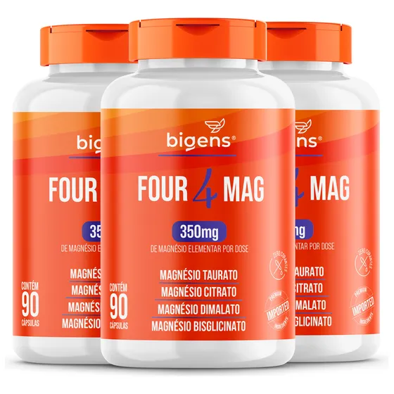 3x Four 4 Mag - Blend Com 4 Tipos De Magnésio (taurato, Citrato, Dimalato, Bisglicinato) 350mg Elementar | 270 Caps | Bigens