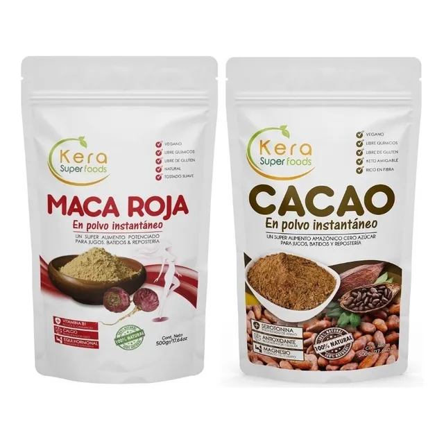 Maca Roja 500g Y Cacao En Polvo 500-pack 2 Unidades De 500g