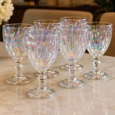Jogo 6 Taça Diamond Vidro Furtacor Cristal Agua Vinho Suco Furta Cor