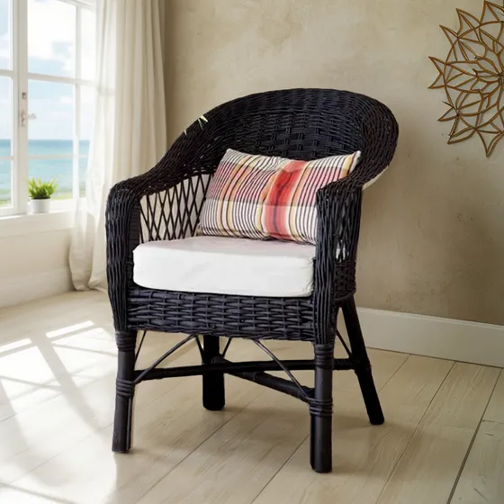 Silla Sillon De Mimbre Blanco - Negro 