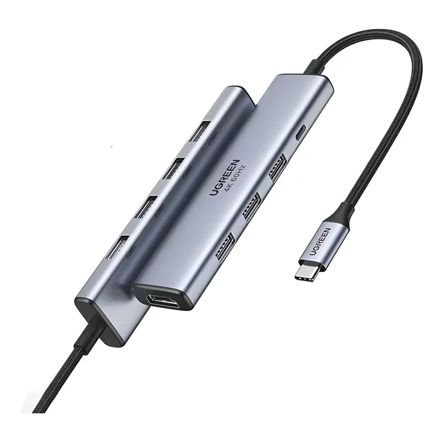 Adaptador Ugreen 15597 Hub 5 en 1 a USB C Hdmi fuente de alimentación de 60 Hz+100 W Color Gris