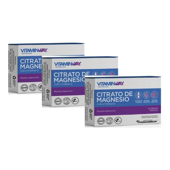Vitamin Way 3 Citrato De Magnesio Vitamina D 30 Cápsulas Sabor Sin Sabor Máxima Absorción