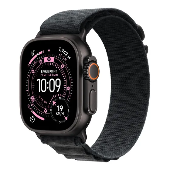 Apple Watch Ultra 3 GPS + Cellular • Caixa preta de titânio – 49 mm • Pulseira loop Alpina preta – M - Distribuidor Autorizado