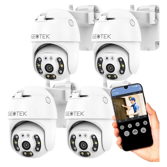 Kit 4 Camaras Seguridad Geotek Ip Wifi Exterior Full Hd Domo Color Blanco