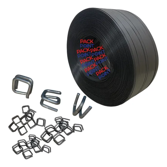 Kit 10kg Fleje Suncho Plastico Negro + 5 Kg Hebilla Embalaje