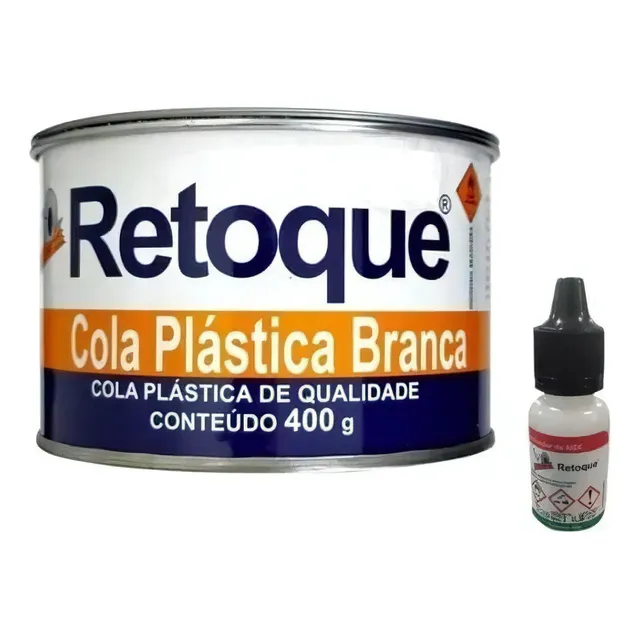 Massa Plástica Retoque Cola 400g C/ Catalisador Cor Branco