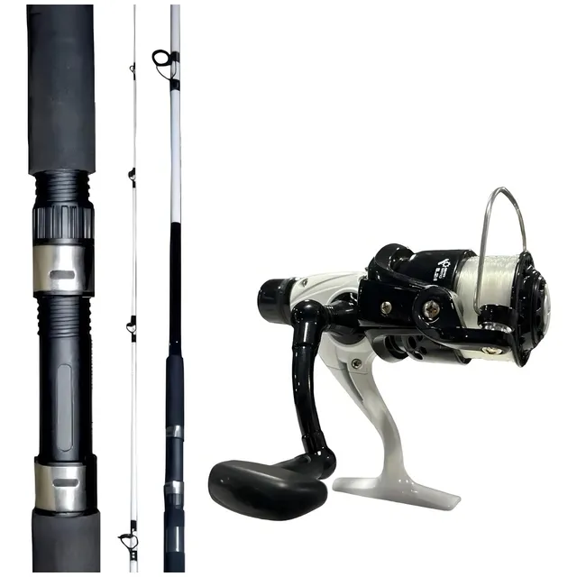 Combo Pesca Reel Frontal Y Caña 2,10 Mts Color Blanco