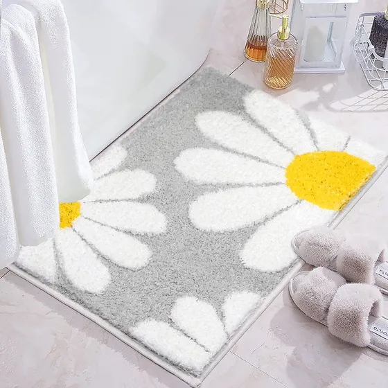 Tapete Baño Para Color Gris Diseño Margarita Antideslizante