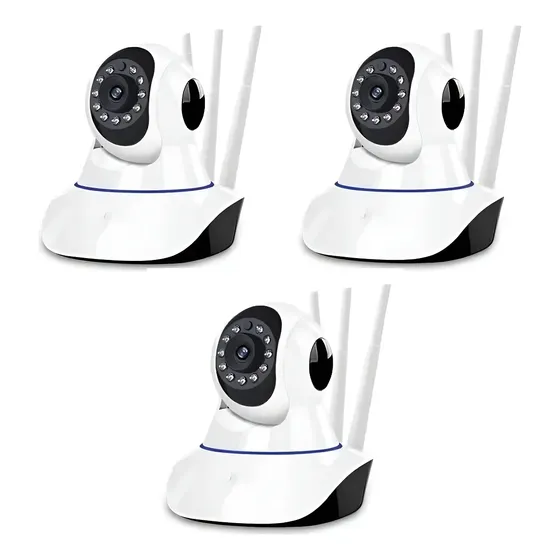 Pack X3 Cámaras Ip 360° Wifi Hd Visión Nocturna Color Blanco