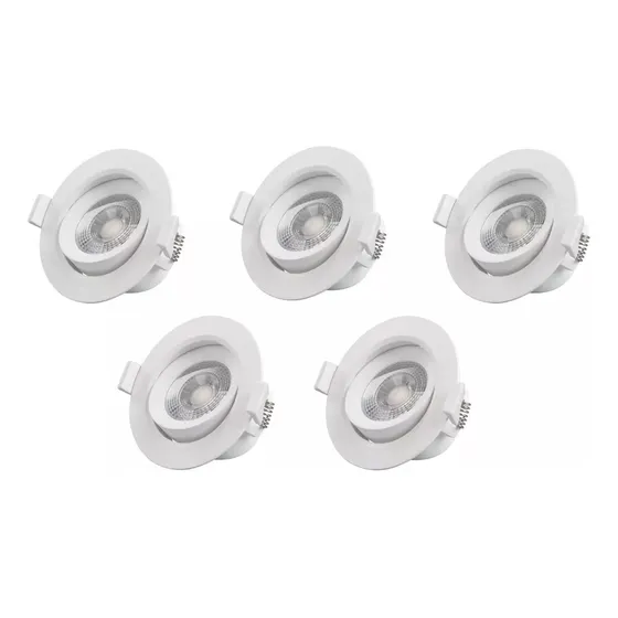 Kit 5 Spot Led Redondo De Embutir 127/220V 15w Branco Quente