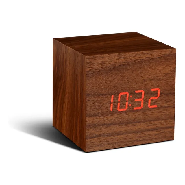 Gingko Reloj Despertador Led 2.5 X 2.5  Color Nogal Rojo