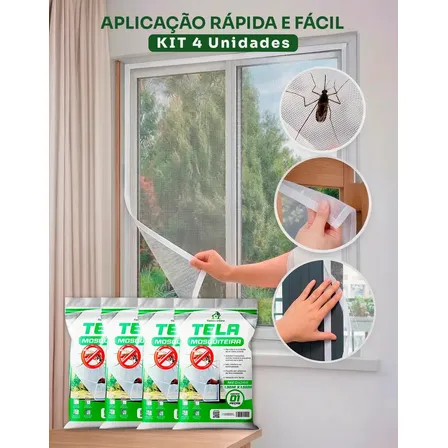 Kit 4 Telas Mosquiteira Janela Anti-inseto Para Mosquito Proteção Janela Porta Com Velcro Ajustável 130x150 Floresta Urbana Branco