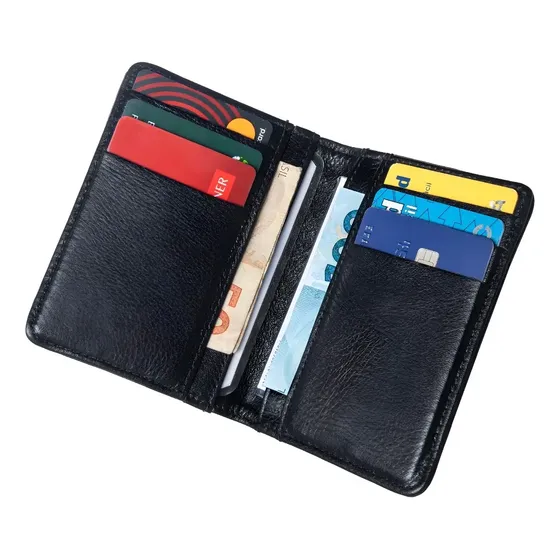 Carteira Masculina Porta Cartão e Cnh Dinheiro Slim Cor Dark Black Desenho do Tecido Liso