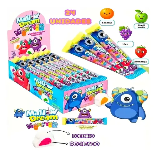 Chicle Monsters C/ 24un Cereja C/ Recheio Danny | MercadoLivre