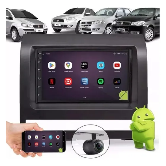 Central Multimidia Android Fiat Espelha + Moldura + Câmera 
