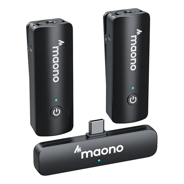 MAONO Micrófono Lavalier Inalámbrico para USB C, Micrófonos de Solapa WM600S C2 para celualr Android/Tabletas/iPhone serie 15,Plug and Play,para Vlog Video,Youtube Tiktok,Color Negro