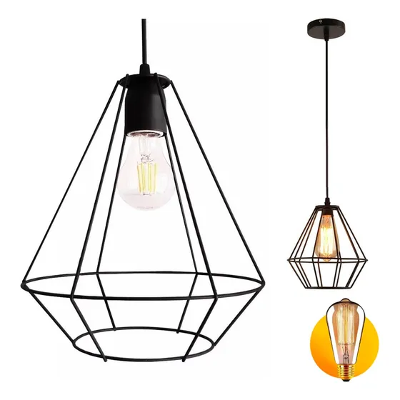 Lampara Colgante Orleans C-1017n Foco E27 Techo + Filamento