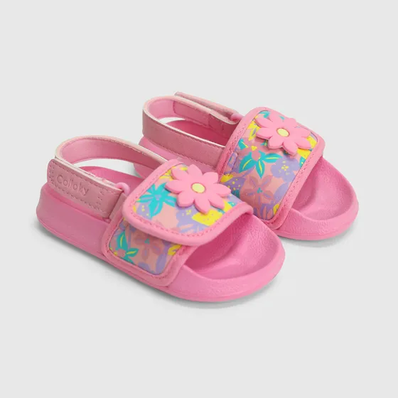 Pantinas De Niña Playa Estampada Flor Fucsia Colloky