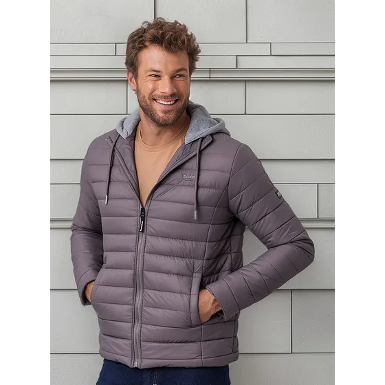 Jaqueta Puffer Com Capuz De Moletom Masculina Rock E Soda