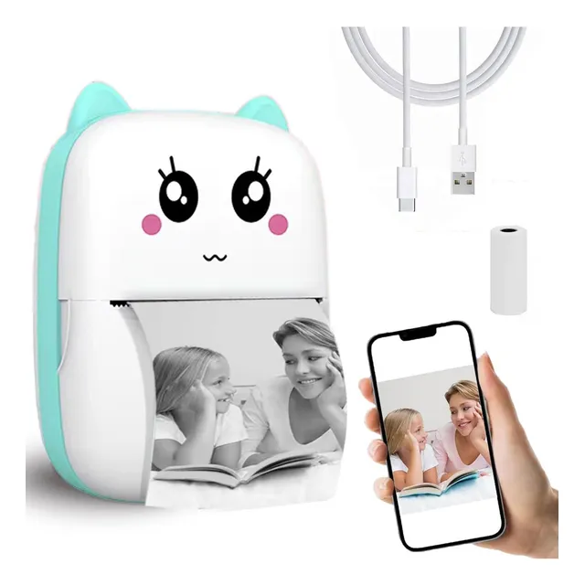 Mini Impresora Inalámbrica Con Bluetooth Ios Android Color Azul