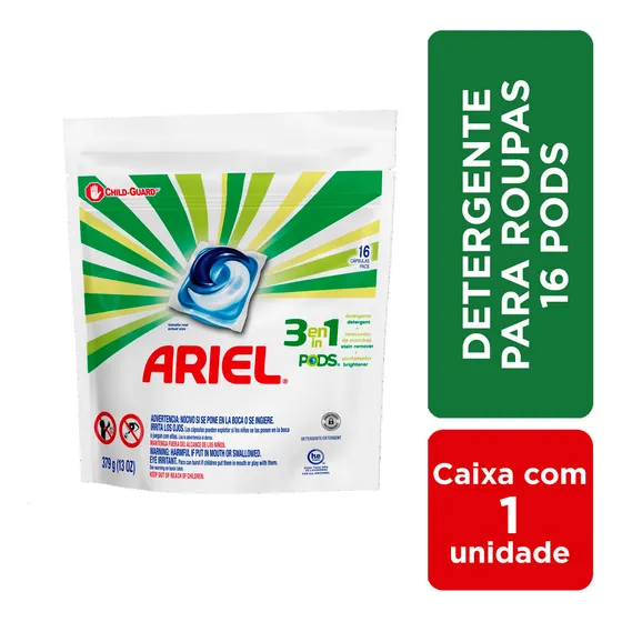 Detergente Lava Roupas Ariel 3 Em 1 Pods - 16 Cápsulas