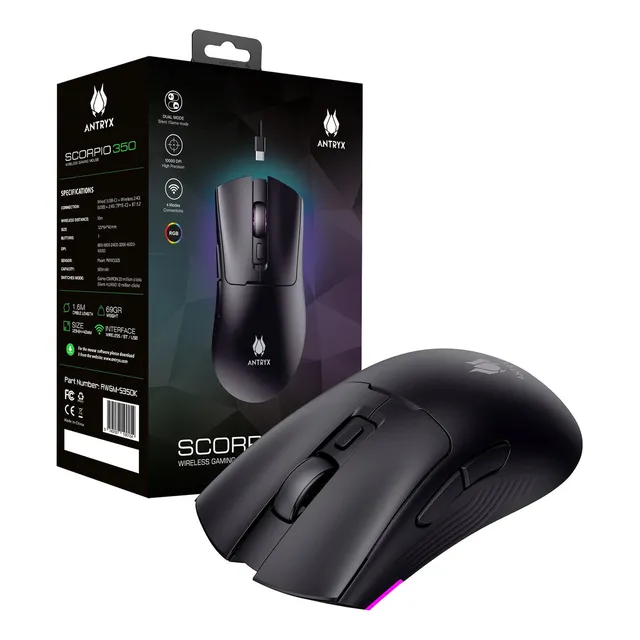Mouse Gaming Wireless Antryx Scorpio 350 Dpi 10000 Usb, 2.4g Color Negro