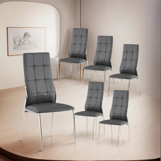 Silla De Comedor De Ecocuero Pata Cromada - New Paris X 6 Estructura de la silla Negro ecocuero