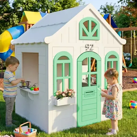 Casinha De Madeira Infantil Encanto Cor Verde-claro Lisa