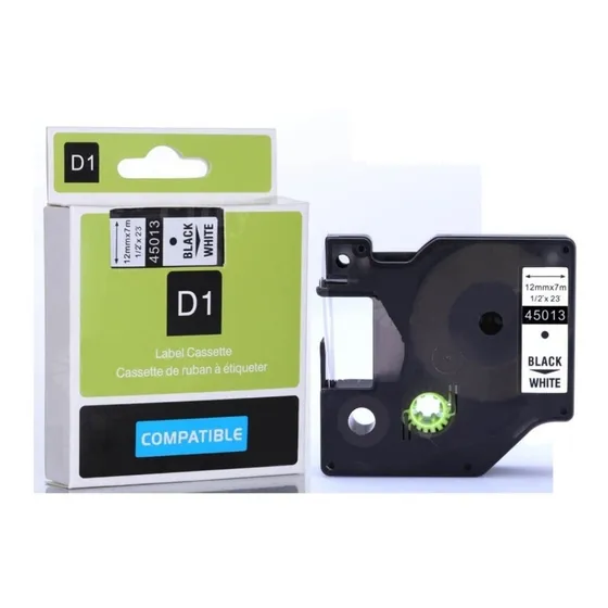 Fita Rotulador Dymo Branca 12mm  D1 45013 Preta Compativel