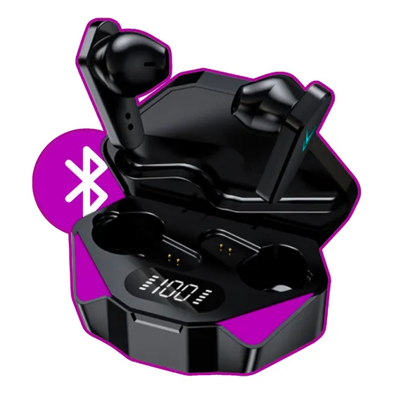 Fone Gamer Bluetooth Tws Wireless Aprova De Respingos Dágua Cor Preto Cor da luz RBG